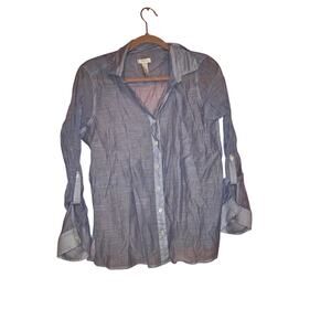 Chico's Light Blue Sheer Lightweight Button Front Top Size 1 (Medium)